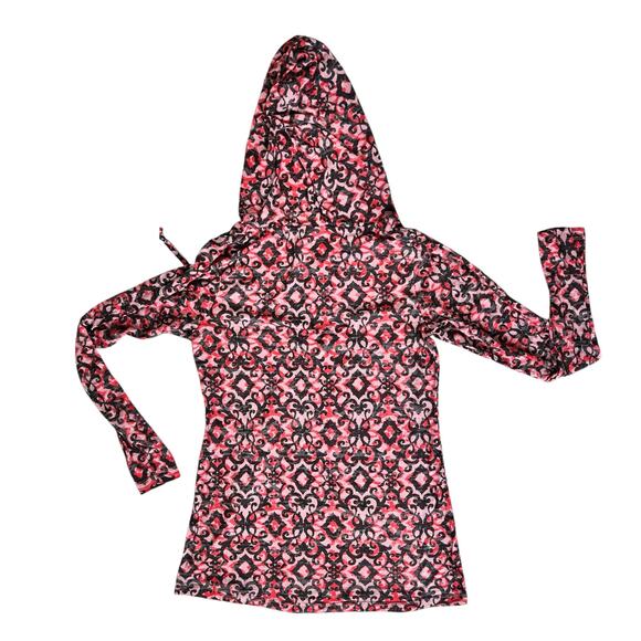 Beachy Hooded Swimsuit Cover Up Women M/L Red Pink Long Sleeve Vacation Colorful - Picture 8 of 14